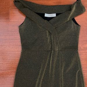 Shimmery gold and olive green dress
